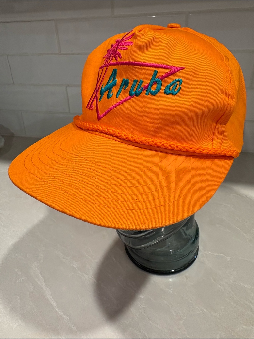 Retro Orange Pink Teal Aruba Hat Visor Cord Baseball Embroidered Palm Tree